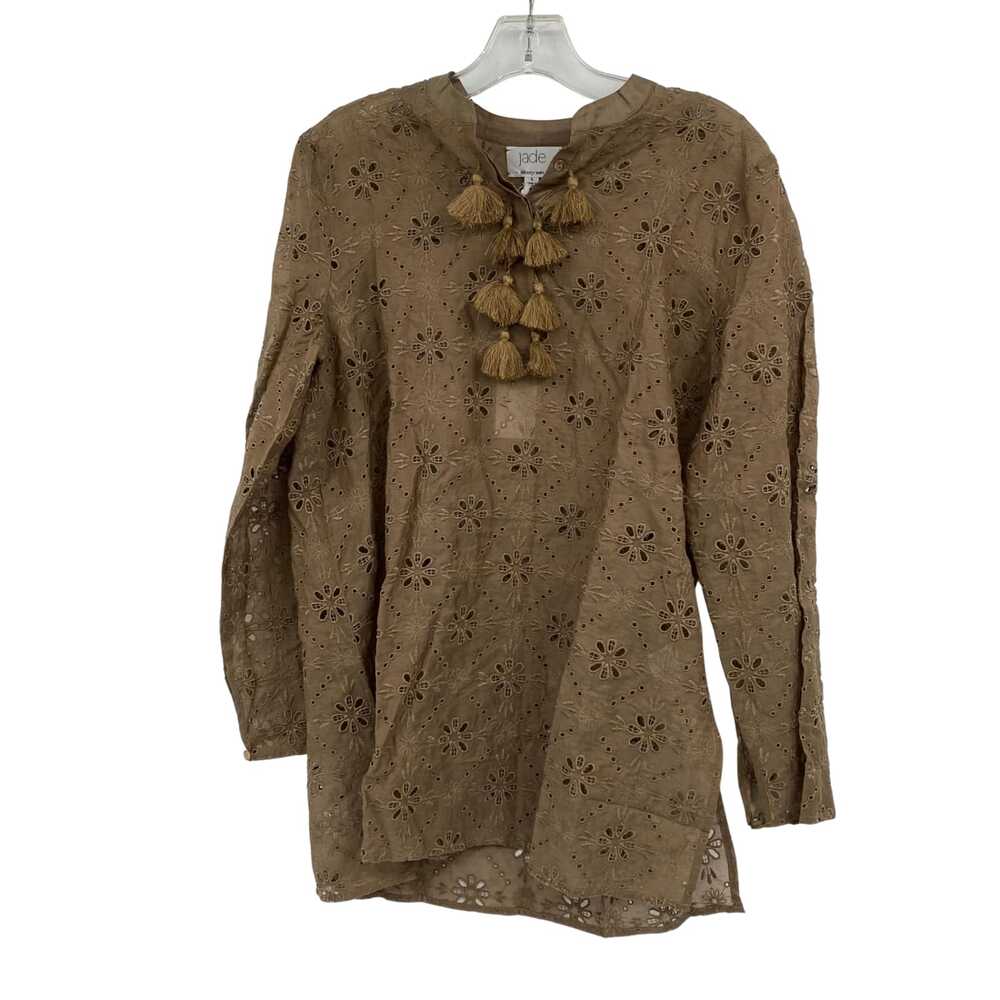 Johnny Was Brown Cotton-Silk Long Sleeve Tunic Blouse | Size S